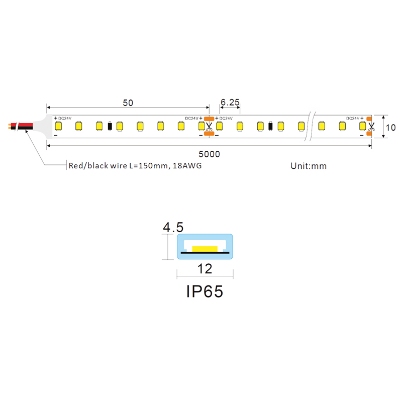 Високоефективна світлодіодна стрічка Ustrip LED160-2835-W40-24V-14.4W-Ra90-IP65 - Зображення 4