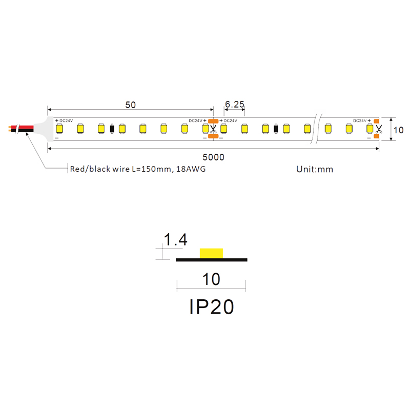 Енергоефективна світлодіодна стрічка Ustrip LED160-2835-W40-24V-14.4W-Ra90 - Зображення 4