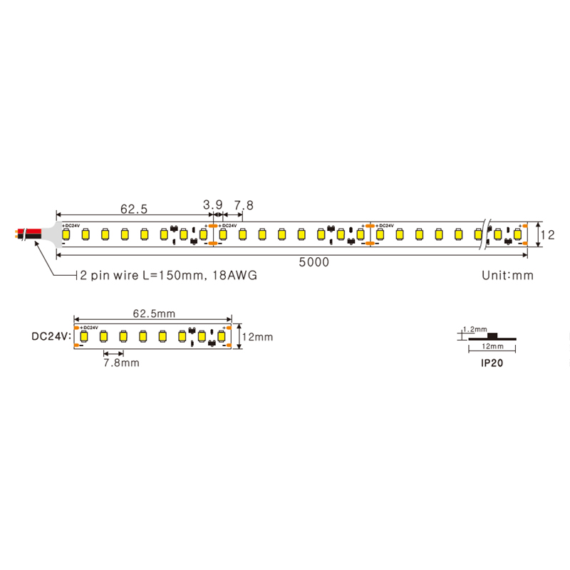 Світлодіодна стрічка Ustrip LED128-H2835-W40-24V-18W-Ra80 денний білий - Зображення 4