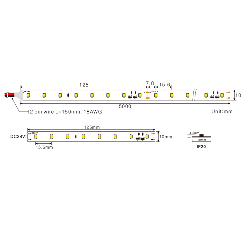Светодиодная лента Ustrip LED64-H2835-W30-24V-9.6W-Ra80 теплый белый — изображение 3