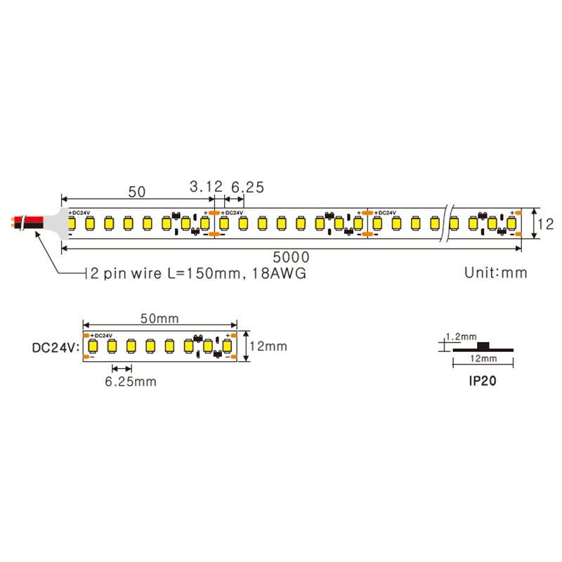 Світлодіодна стрічка Ustrip LED160-H2835-W30-24V-21W-Ra80 теплий білий - Зображення 4
