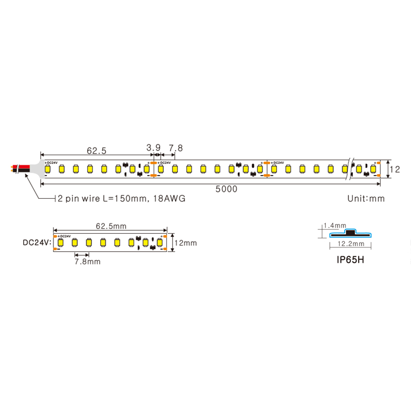 Вологостійка світлодіодна стрічка Ustrip LED128-H2835-W30-24V-18W-Ra80-IP65H - Зображення 4