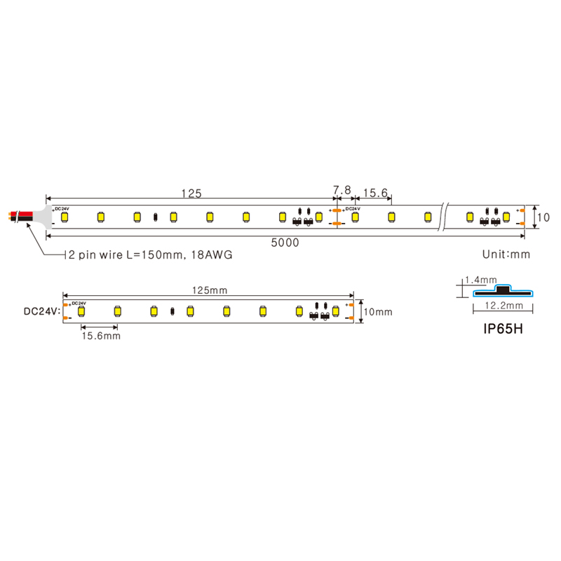 Вологостійка світлодіодна стрічка Ustrip LED160-H2835-W30-24V-21W-Ra80-IP65H - Зображення 4