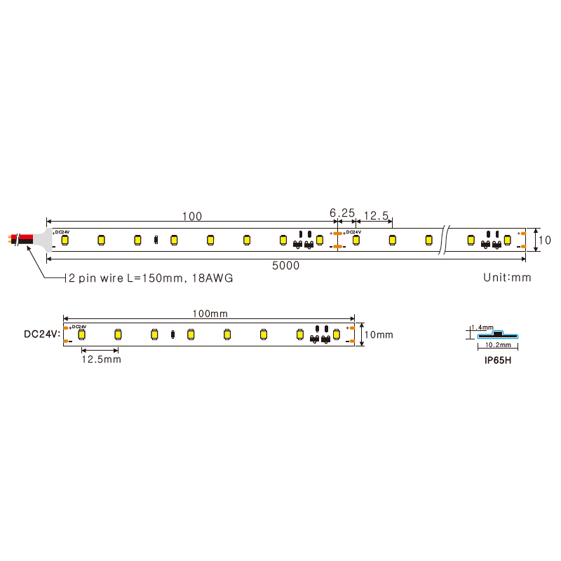 Вологостійка світлодіодна стрічка Ustrip LED80-H2835-W40-24V-12W-Ra80-IP65H - Зображення 4