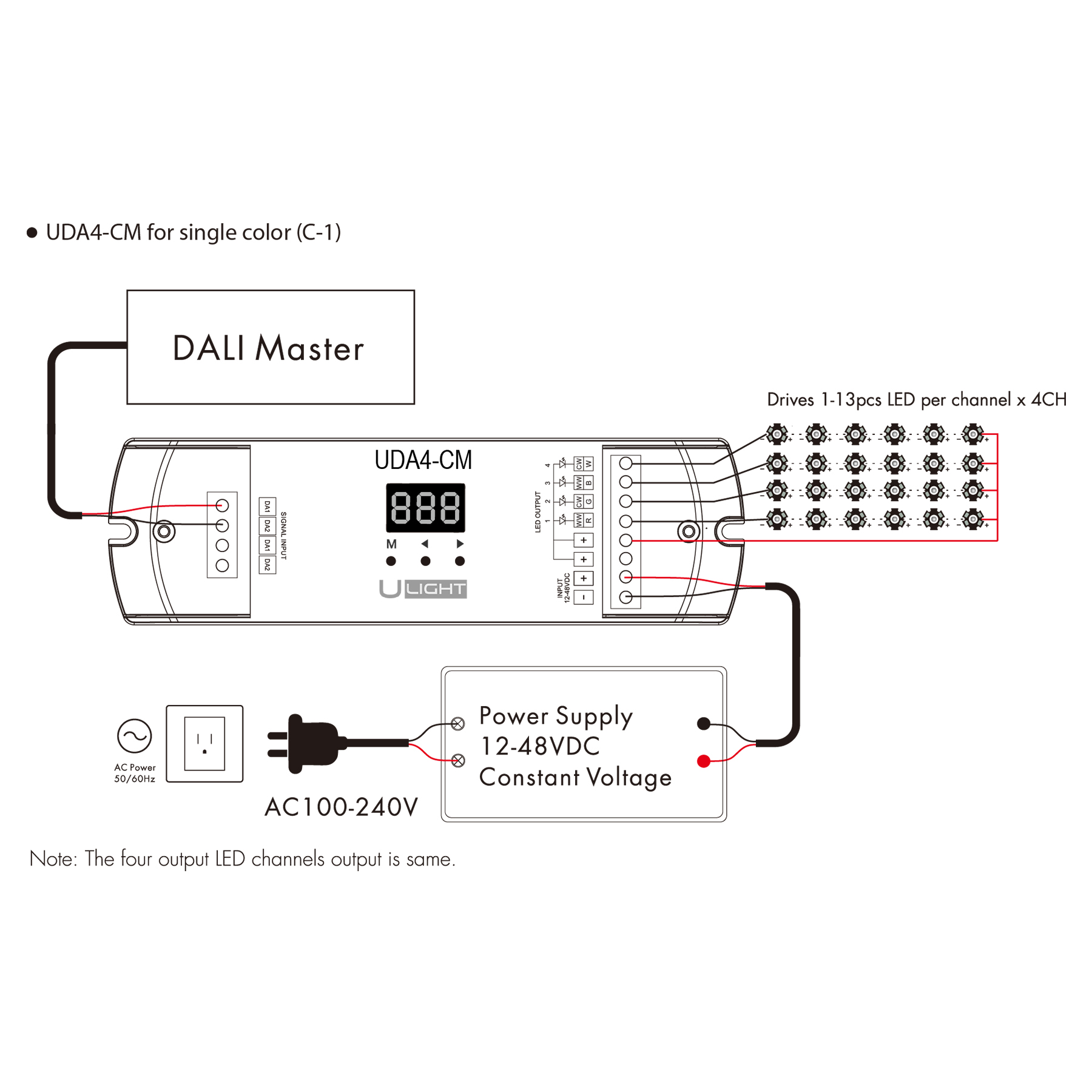 Usmart DALI Dim UDA4-CM (150-500mA) 4-х канальний струмовий диммер - Зображення 4