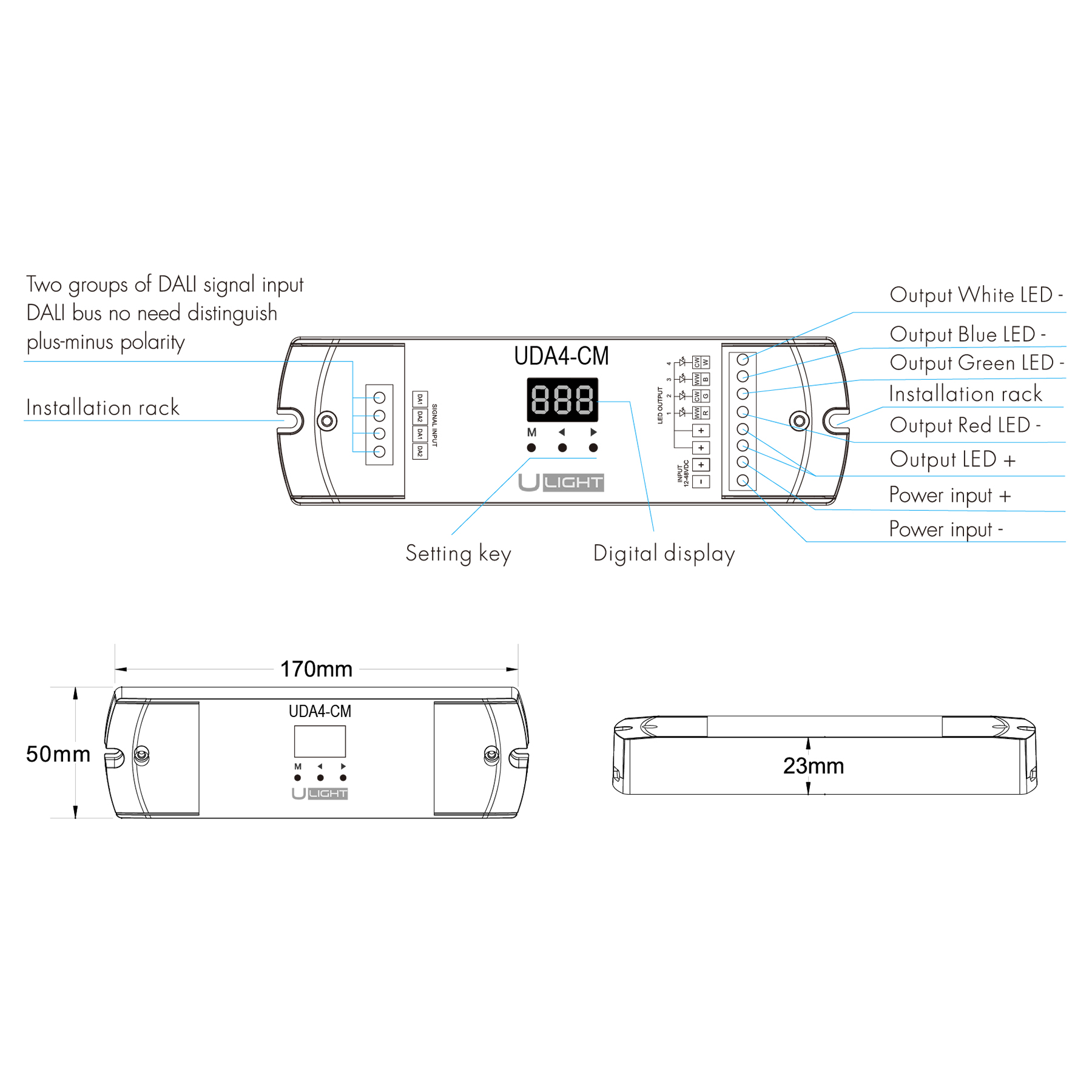 Usmart DALI Dim UDA4-CM (350-1200mA) чотириканальний струмовий диммер - Зображення 3