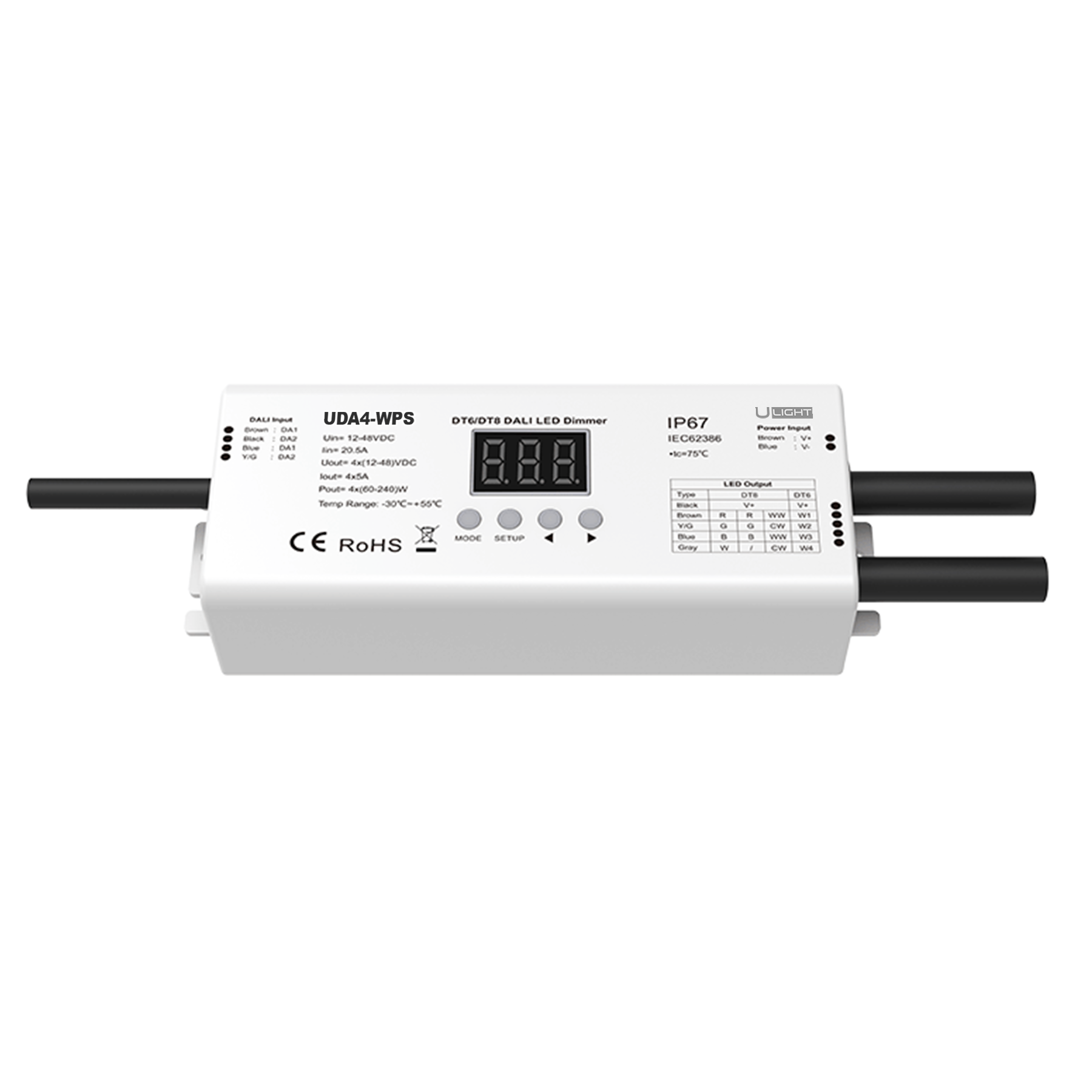 Usmart UDA4-WPS Універсальний захищений димер DALI DT6/DT8 для білих, RGB(W) та MIX світлодіодних стрічок - Зображення 3