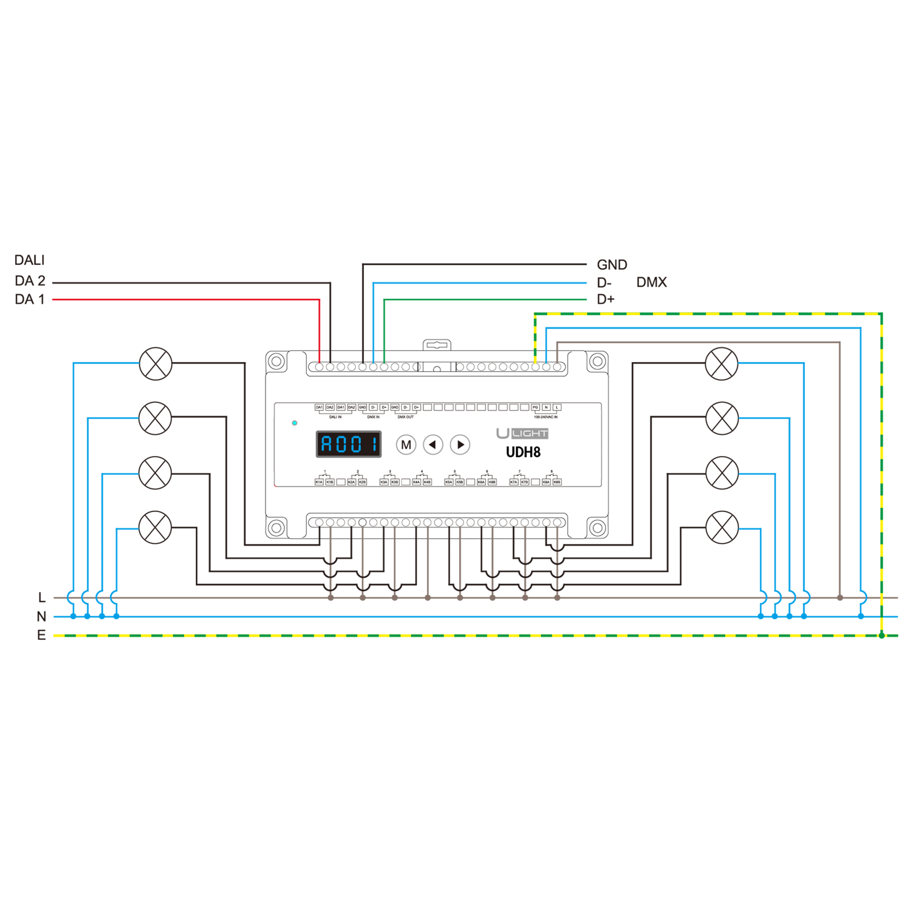USMART UDH8 Релейний модуль (вимикач) DALI/DMX512/ручний режим - Зображення 4