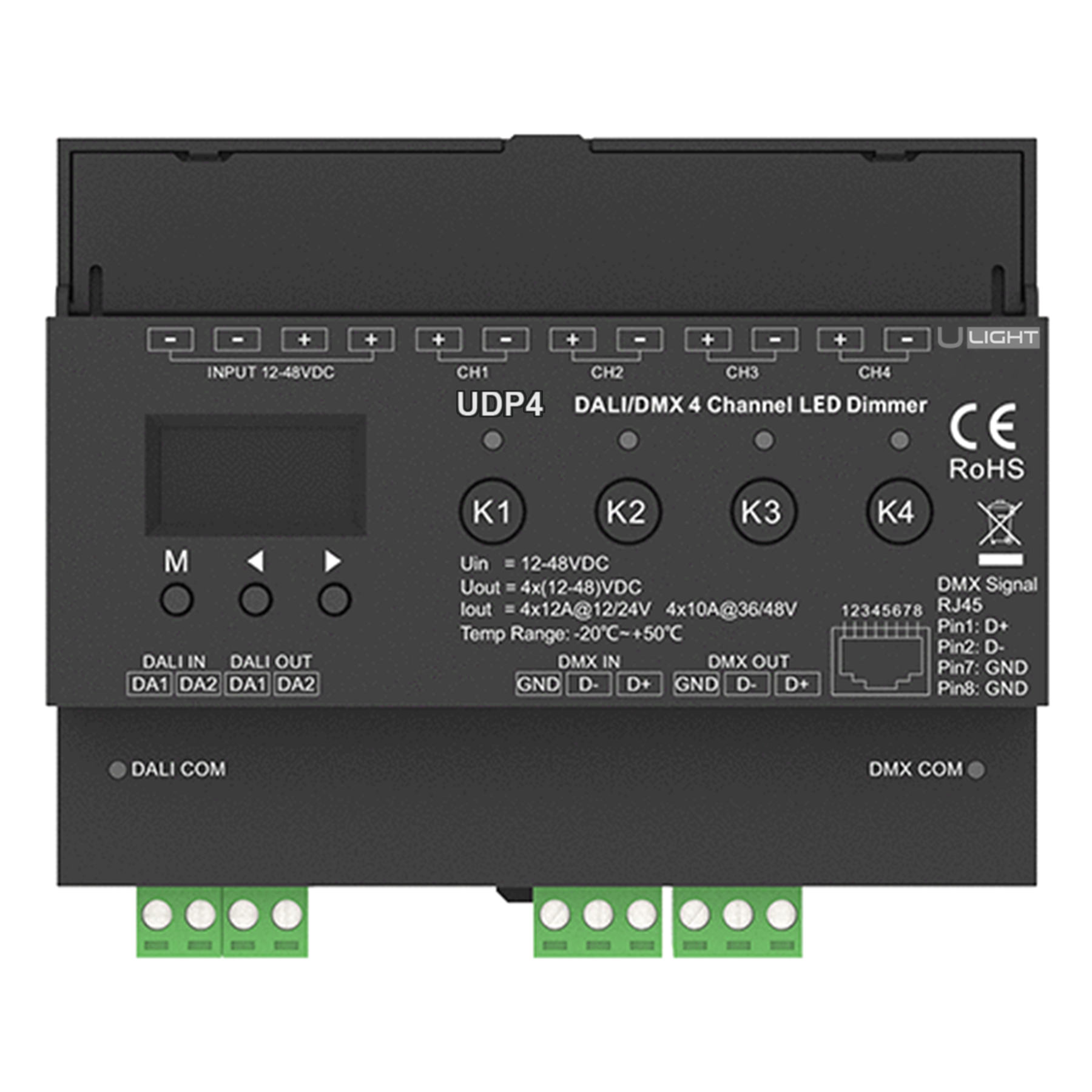 Usmart UDP4 - DALI/DMX Універсальний 4-канальний світлодіодний диммер DIM, CCT, RGB, RGBW - Зображення 3