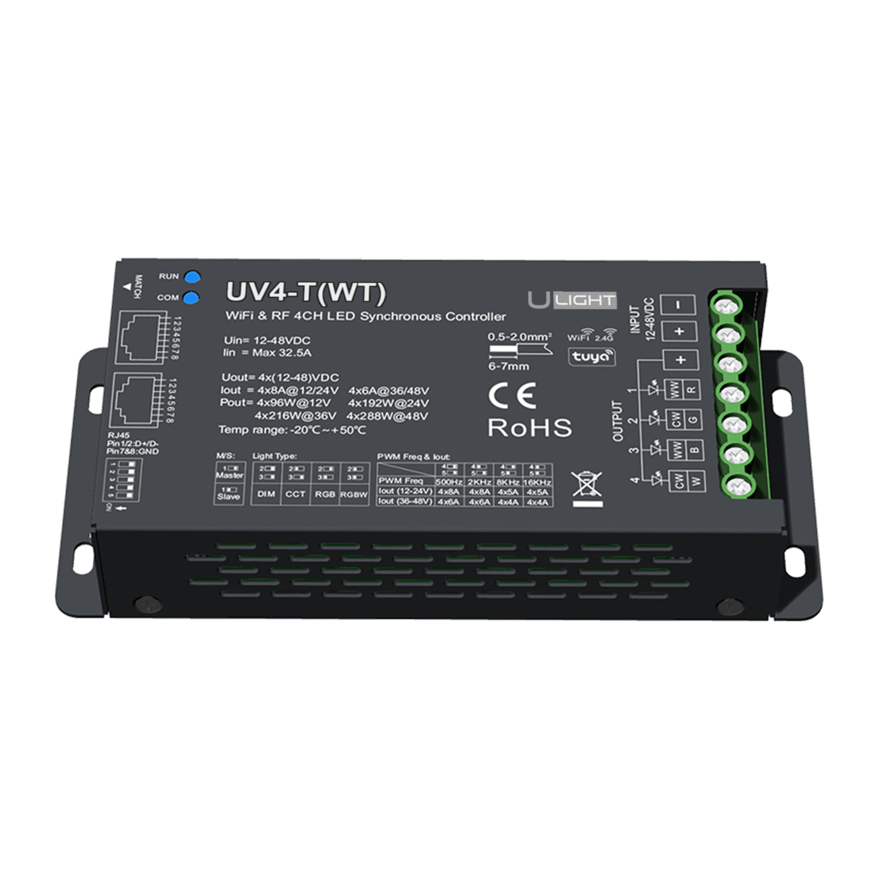 Usmart UV4-T(WT) - WiFi+RF+DMX512 Універсальний контролер та підсилювач RGBW, RGB, CCT, DIM - Зображення 3