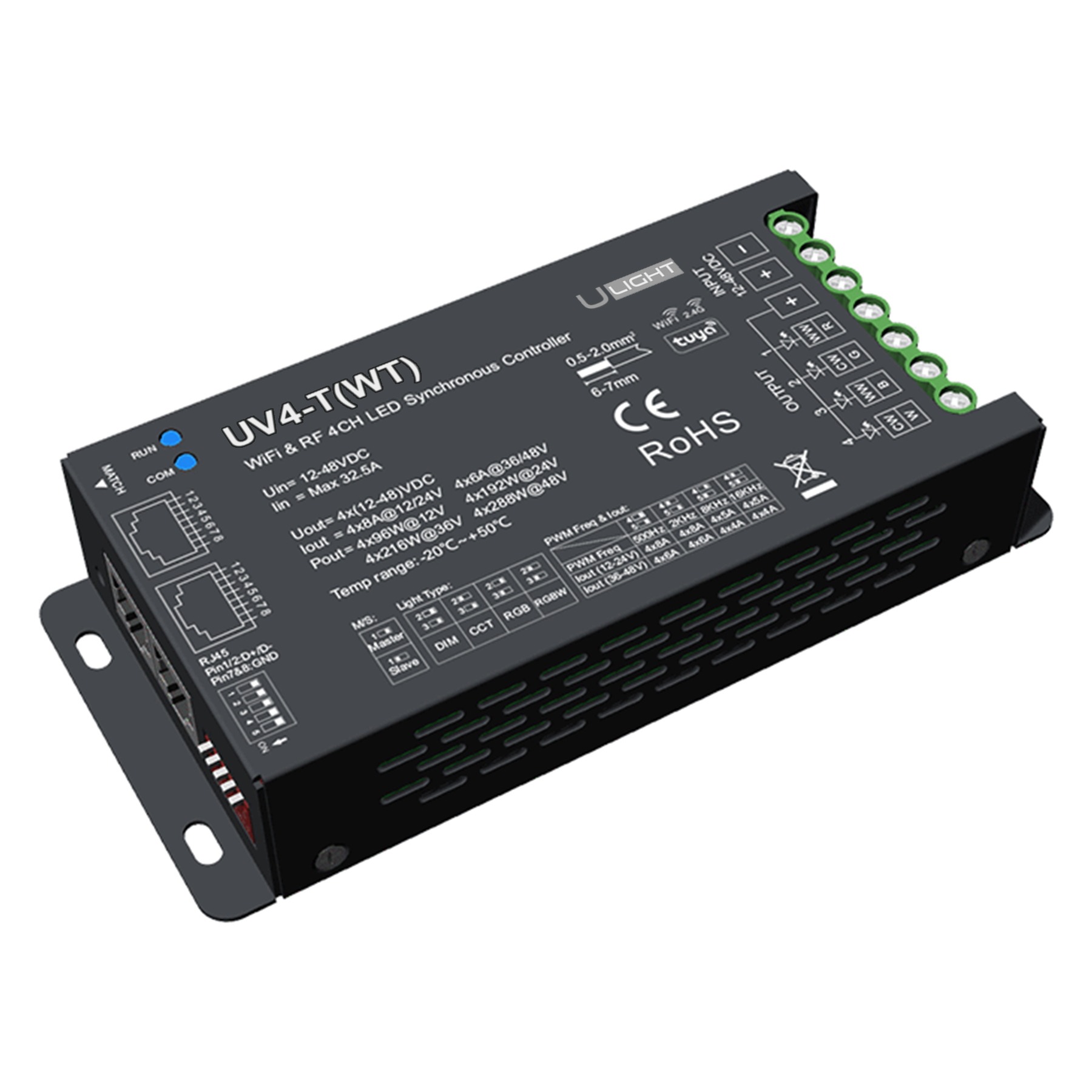 Usmart UV4-T(WT) - WiFi+RF+DMX512 Універсальний контролер та підсилювач RGBW, RGB, CCT, DIM