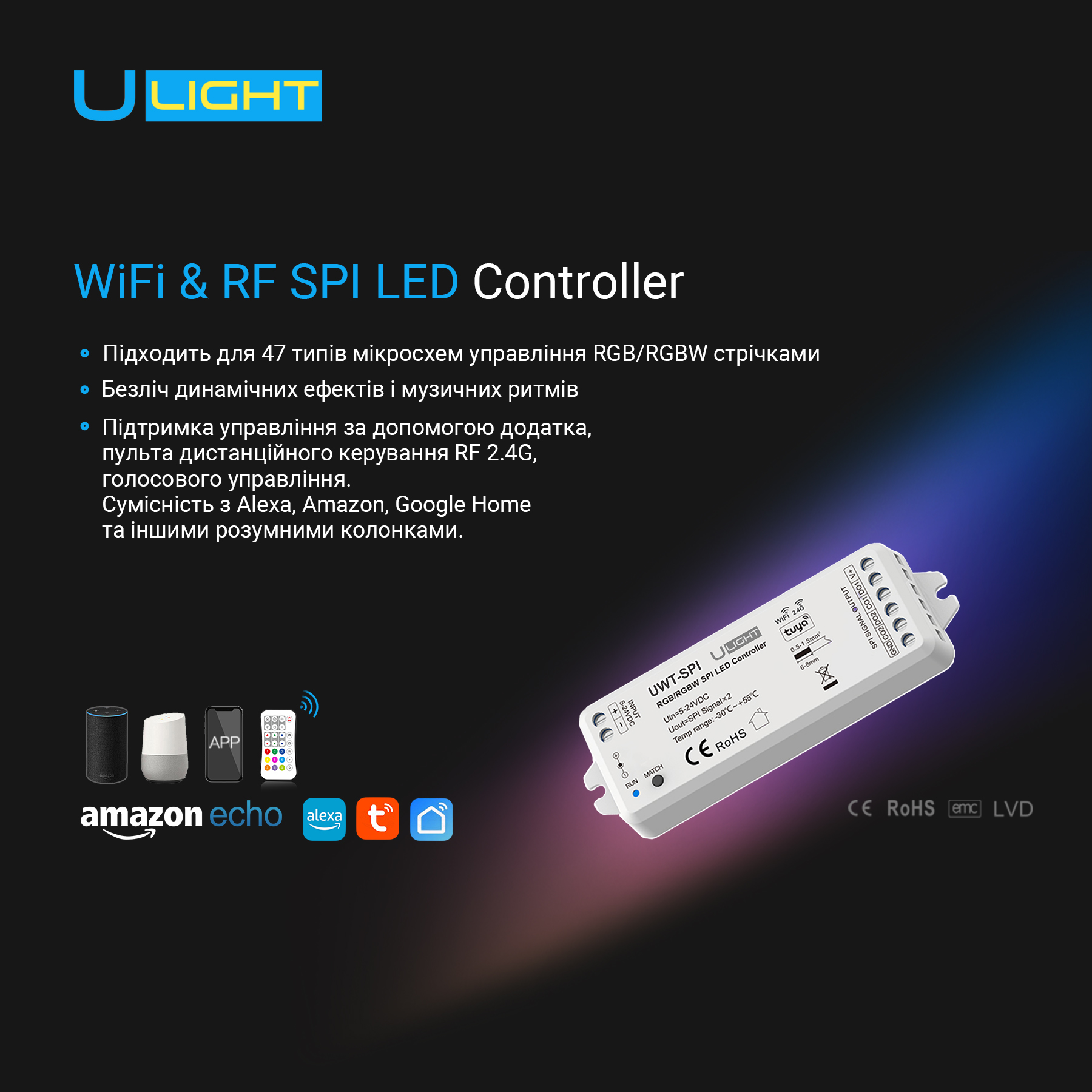 Usmart SPI Controller UWT-SPI Контролер для світлодіодної стрічки RGB/RGBW - Зображення 3