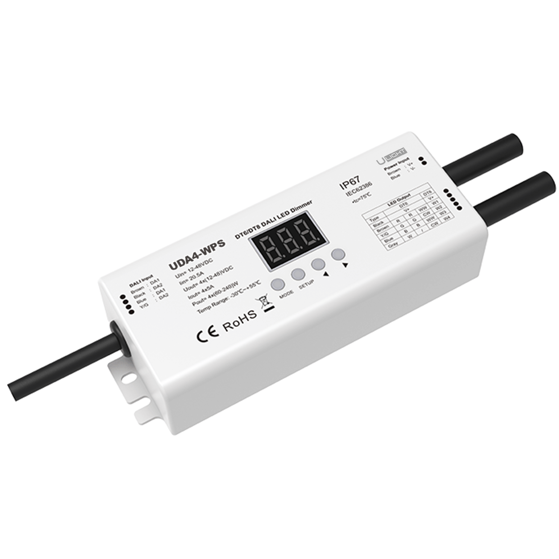 Usmart UDA4-WPS Універсальний захищений димер DALI DT6/DT8 для білих, RGB(W) та MIX світлодіодних стрічок