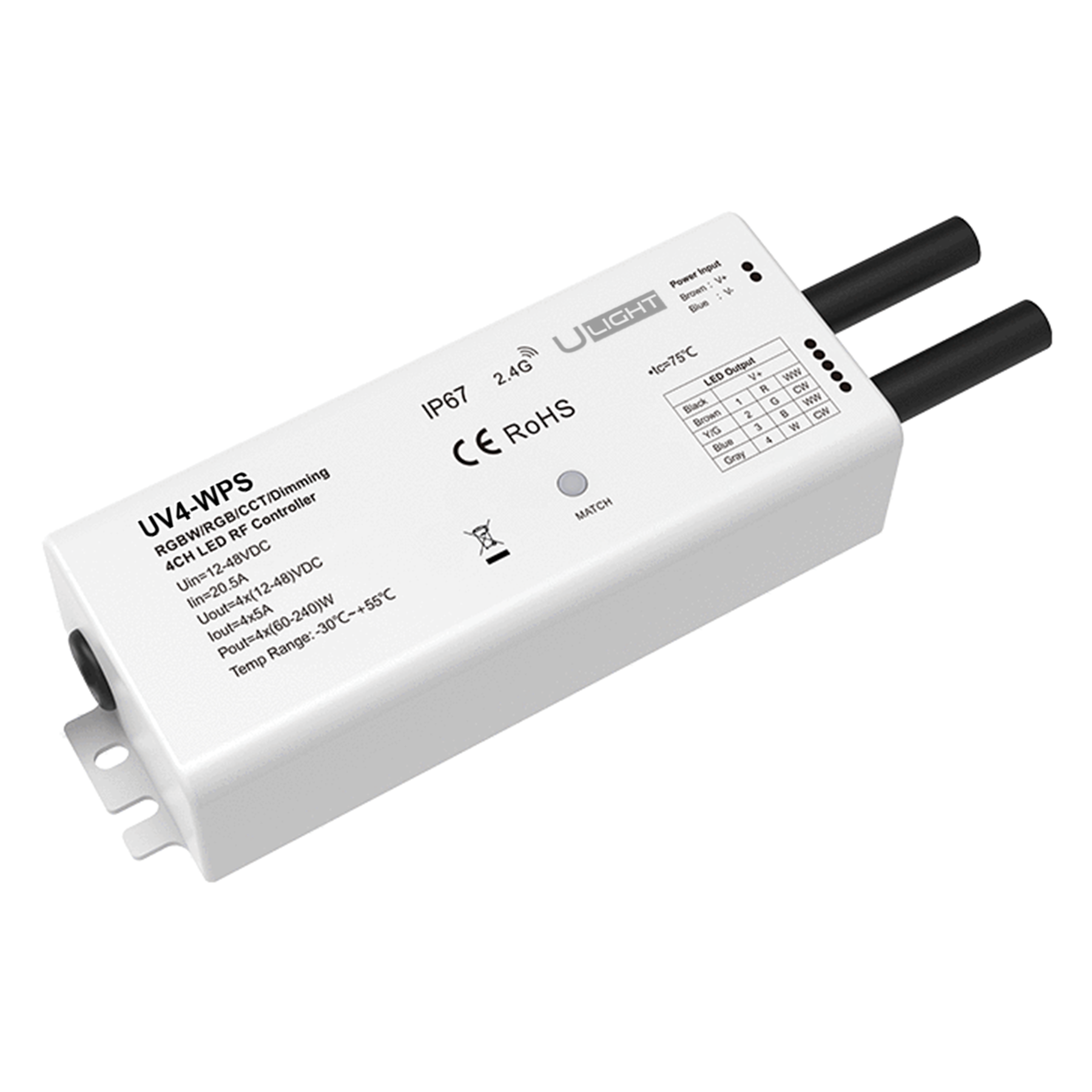 Usmart UV4-WPS - Вологозахищений контролер для світлодіодних стрічок RGBW, RGB, MIX, DIM