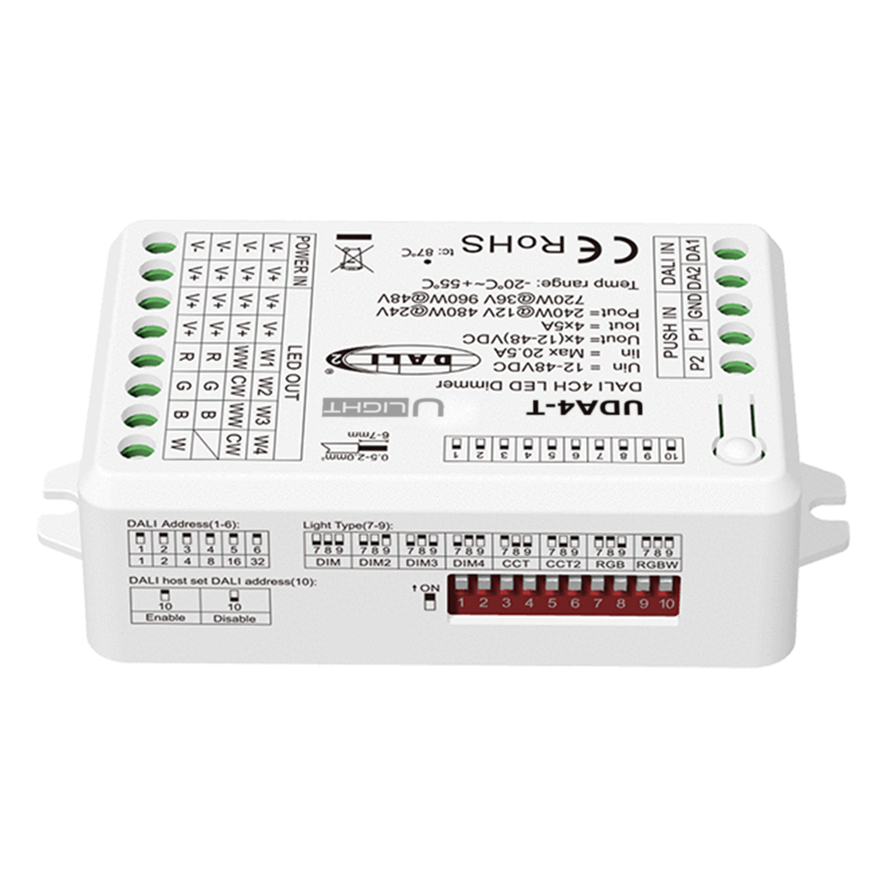 Usmart UDA4-T - DALI+Push Універсальний димер з підтримкою 1-4 адрес DT6 і DT8-TC - DIM, CCT, RGB, RGBW - Зображення 4