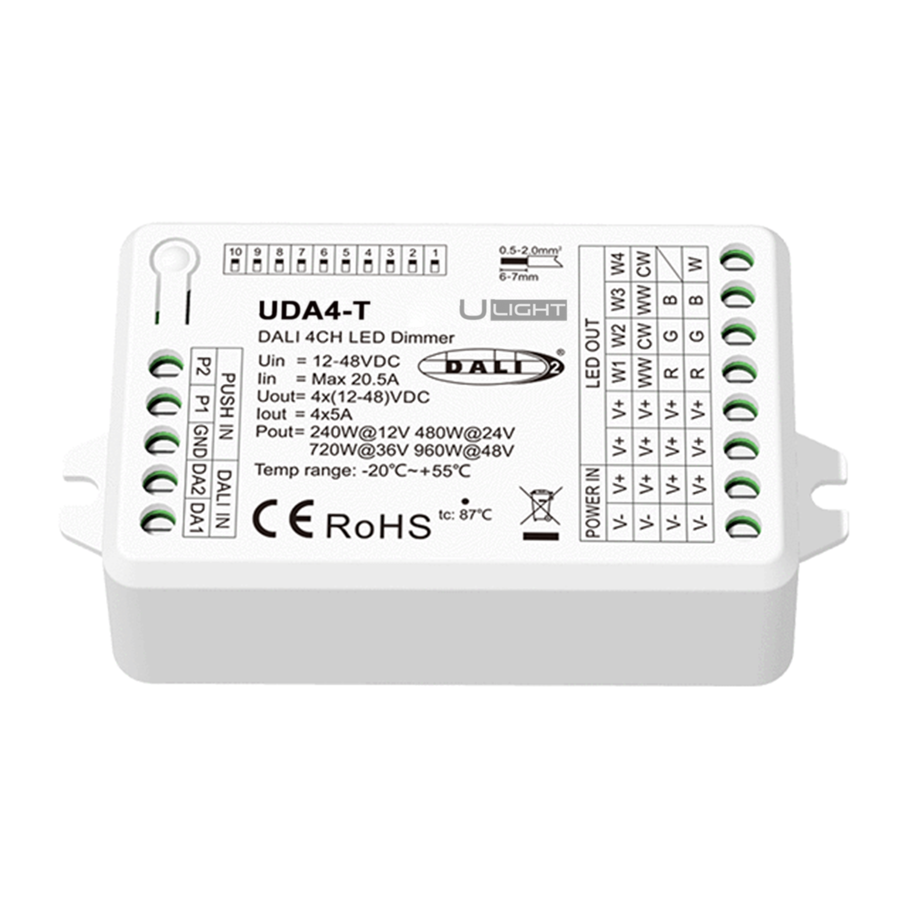 Usmart UDA4-T - DALI+Push Універсальний димер з підтримкою 1-4 адрес DT6 і DT8-TC - DIM, CCT, RGB, RGBW - Зображення 3