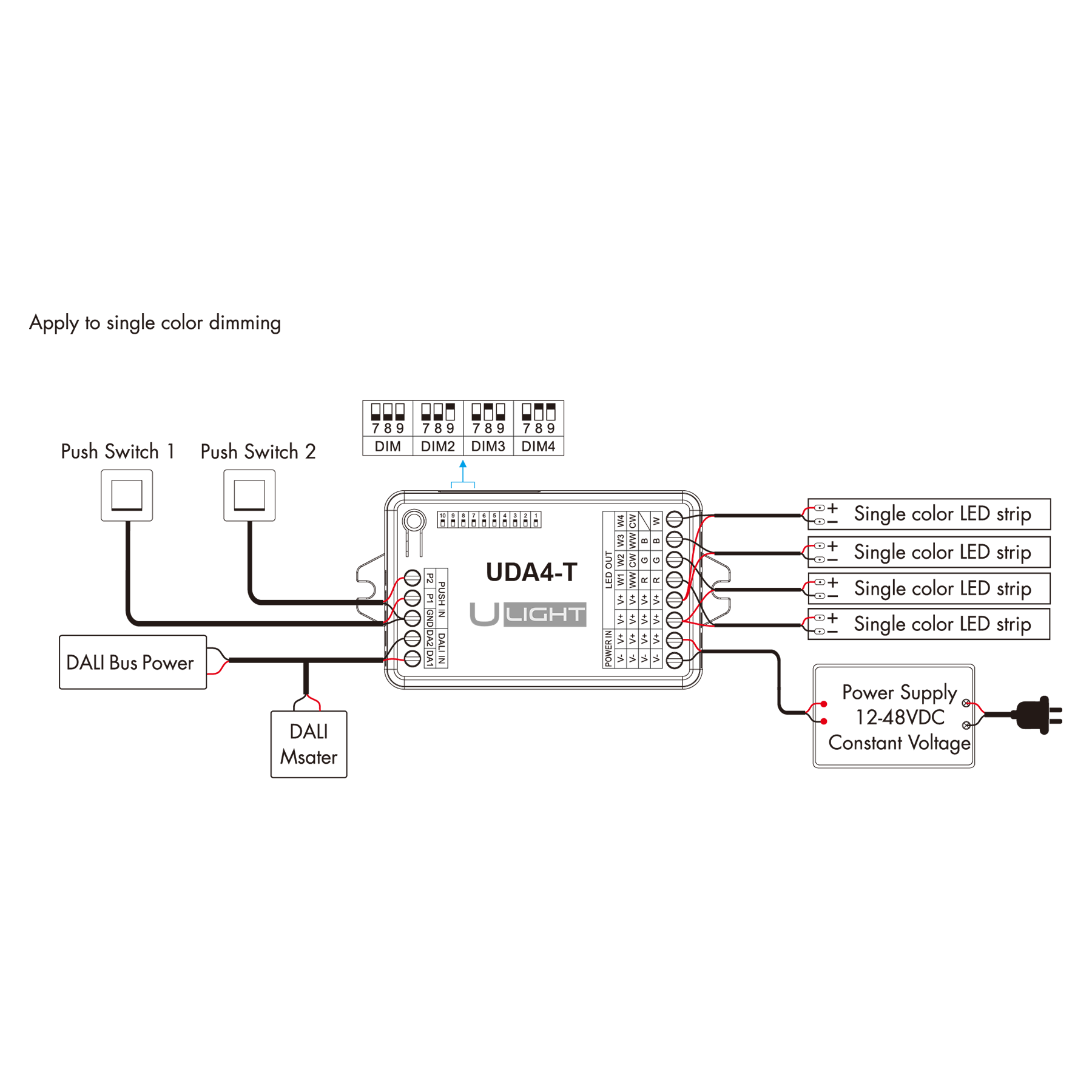 Usmart UDA4-T - DALI+Push Універсальний димер з підтримкою 1-4 адрес DT6 і DT8-TC - DIM, CCT, RGB, RGBW - Зображення 5