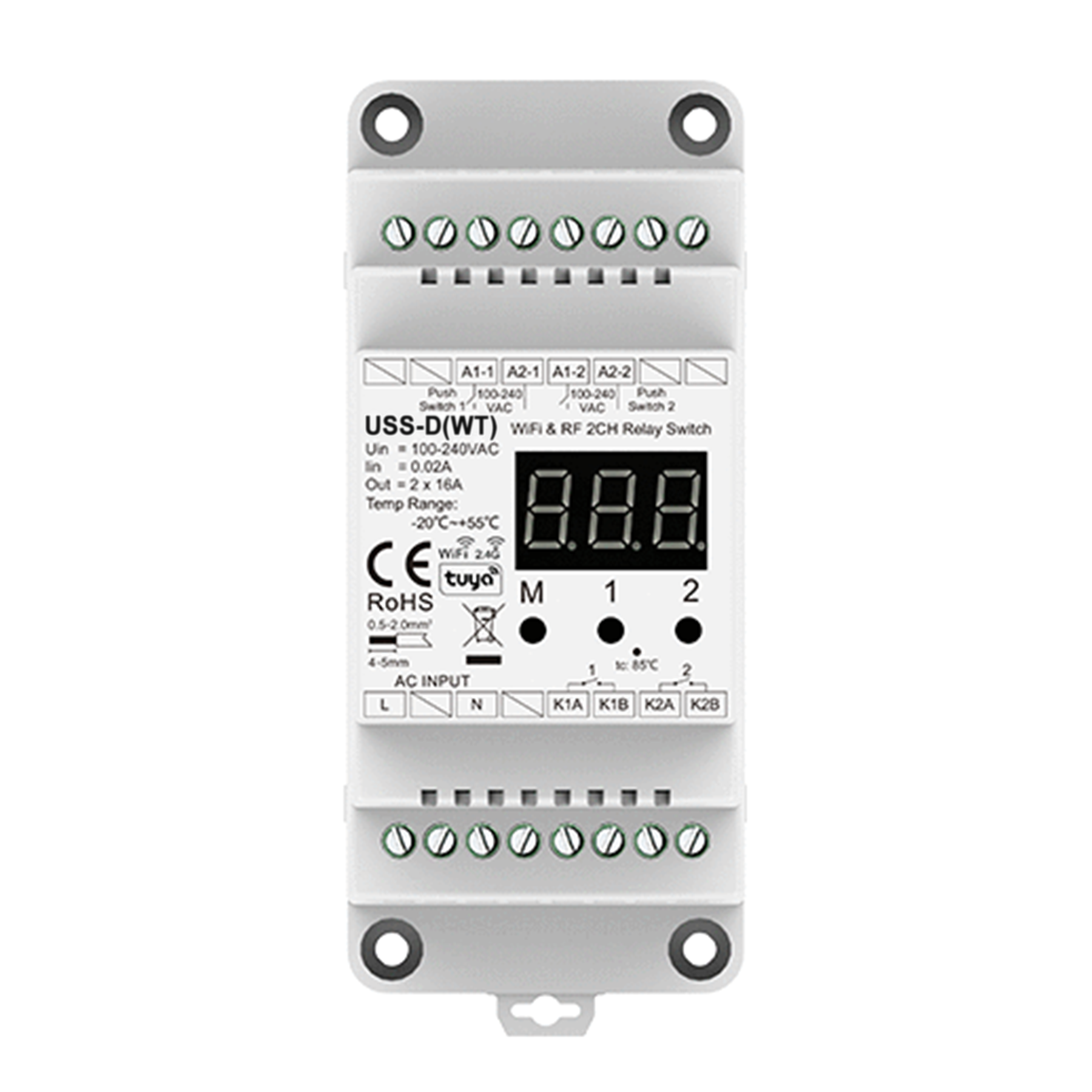 Usmart USS-D(WT) - WiFi+RF+Push Розумний двоканальний перемикач AC 100-240V з підтримкою WiFi, RF та Push-способу управління. - Зображення 3