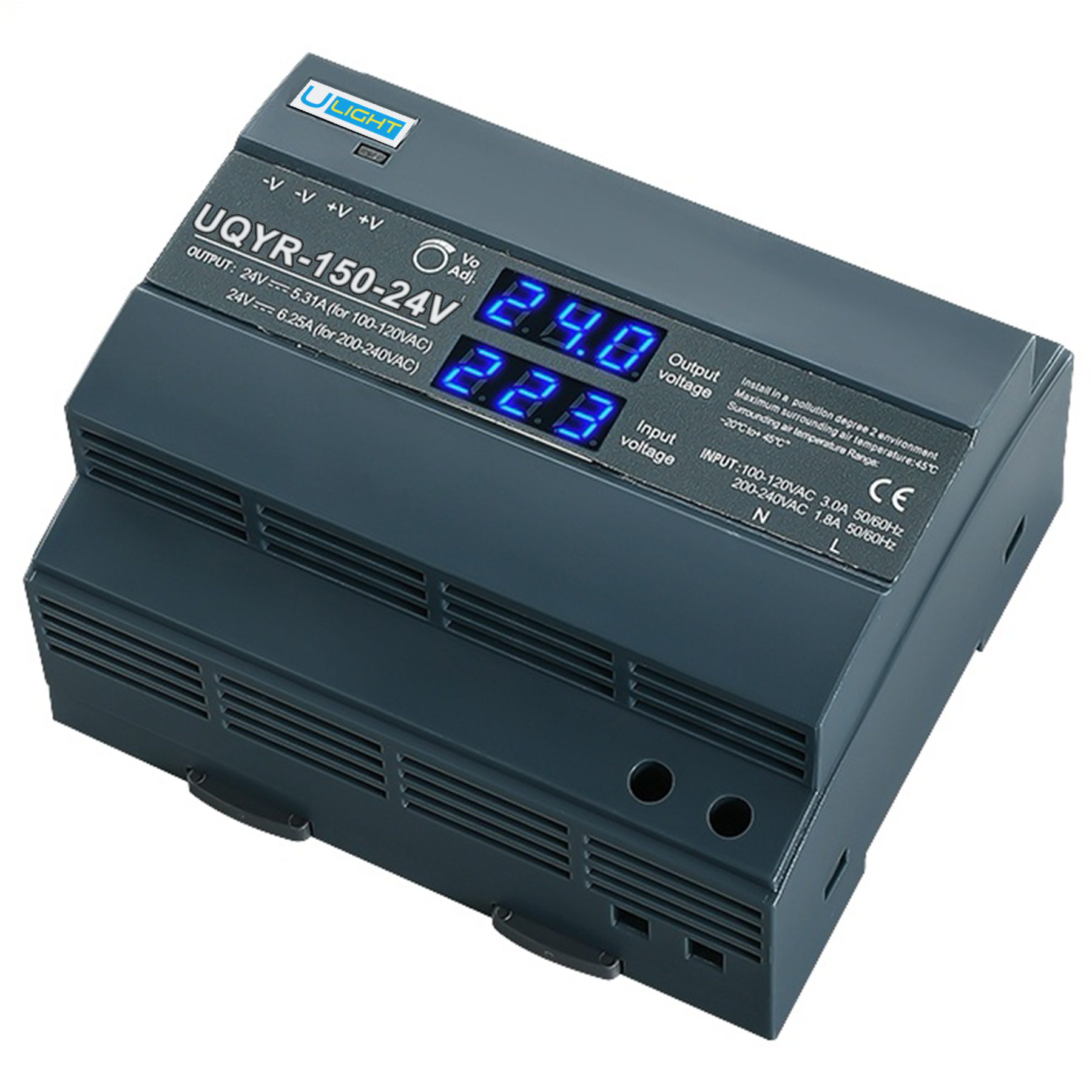 Upower UQYR-150-24V - імпульсний блок живлення на DIN-рейку з дисплеєм